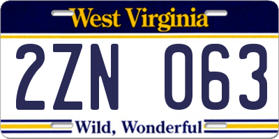 WV license plate 2ZN063