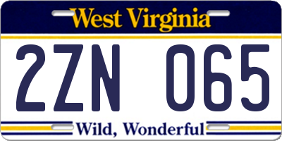 WV license plate 2ZN065