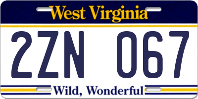 WV license plate 2ZN067