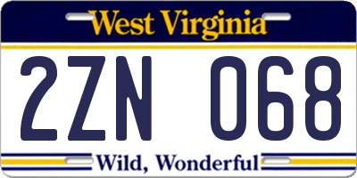 WV license plate 2ZN068