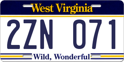 WV license plate 2ZN071