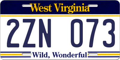 WV license plate 2ZN073