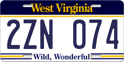 WV license plate 2ZN074