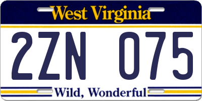 WV license plate 2ZN075