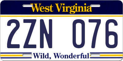 WV license plate 2ZN076