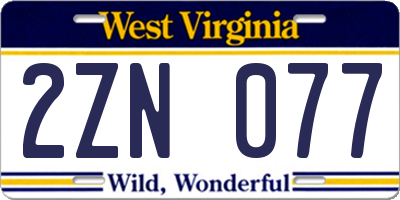 WV license plate 2ZN077