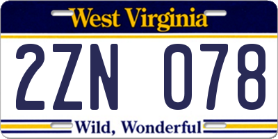WV license plate 2ZN078
