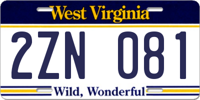 WV license plate 2ZN081