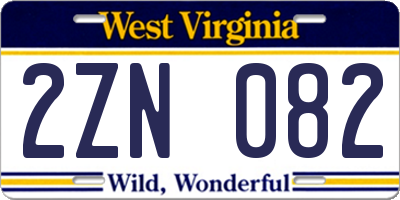 WV license plate 2ZN082