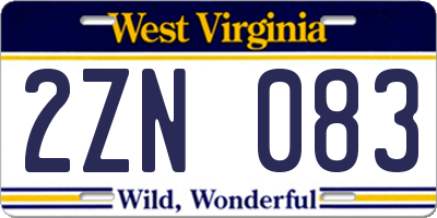 WV license plate 2ZN083