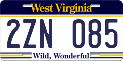 WV license plate 2ZN085