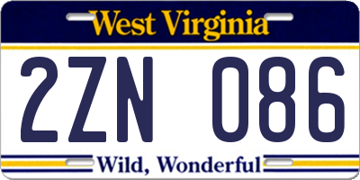 WV license plate 2ZN086