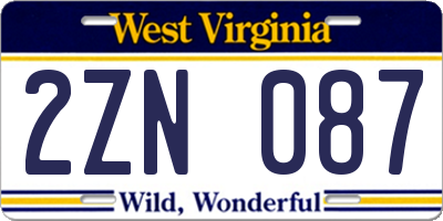 WV license plate 2ZN087
