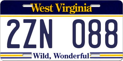 WV license plate 2ZN088