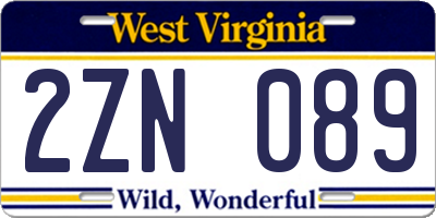 WV license plate 2ZN089