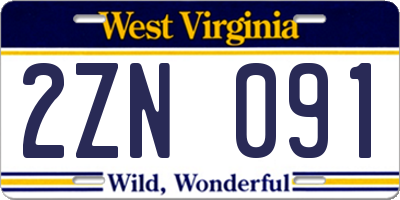 WV license plate 2ZN091