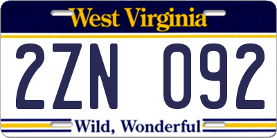 WV license plate 2ZN092