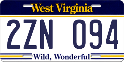 WV license plate 2ZN094