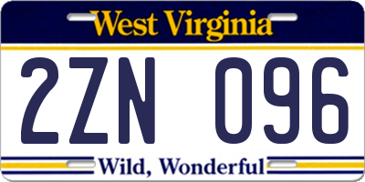 WV license plate 2ZN096