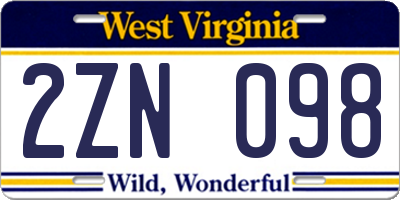 WV license plate 2ZN098