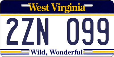 WV license plate 2ZN099