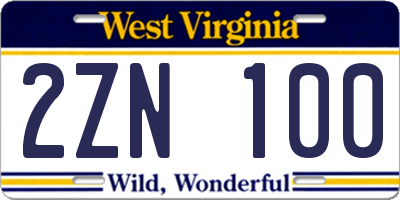 WV license plate 2ZN100