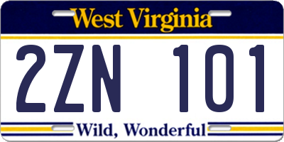 WV license plate 2ZN101
