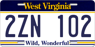 WV license plate 2ZN102