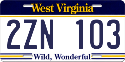 WV license plate 2ZN103