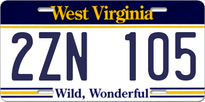WV license plate 2ZN105