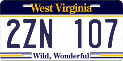 WV license plate 2ZN107