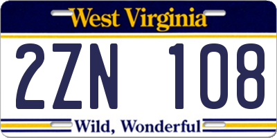 WV license plate 2ZN108