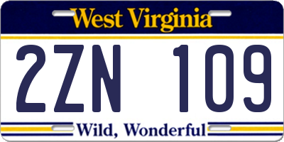 WV license plate 2ZN109
