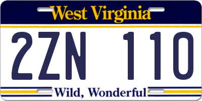 WV license plate 2ZN110