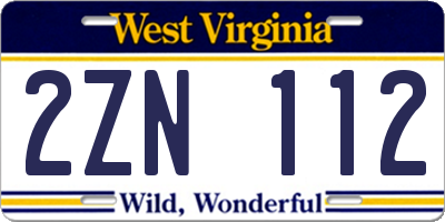 WV license plate 2ZN112