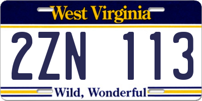 WV license plate 2ZN113