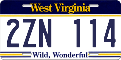 WV license plate 2ZN114
