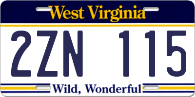 WV license plate 2ZN115
