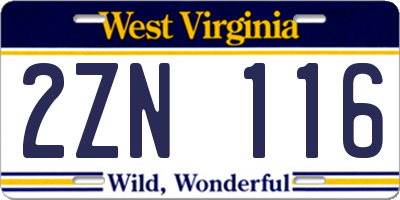 WV license plate 2ZN116