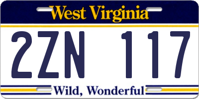 WV license plate 2ZN117