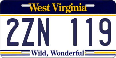 WV license plate 2ZN119