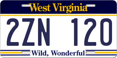 WV license plate 2ZN120
