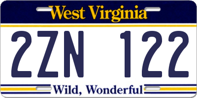 WV license plate 2ZN122