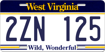 WV license plate 2ZN125
