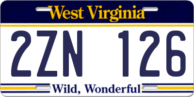 WV license plate 2ZN126