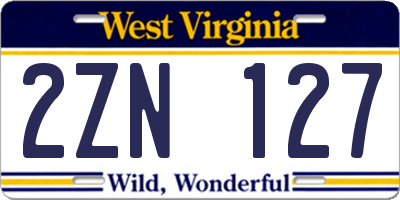 WV license plate 2ZN127