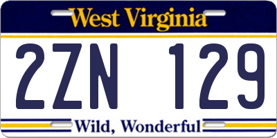 WV license plate 2ZN129