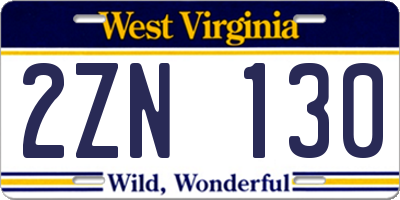WV license plate 2ZN130