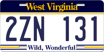 WV license plate 2ZN131