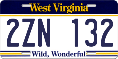 WV license plate 2ZN132